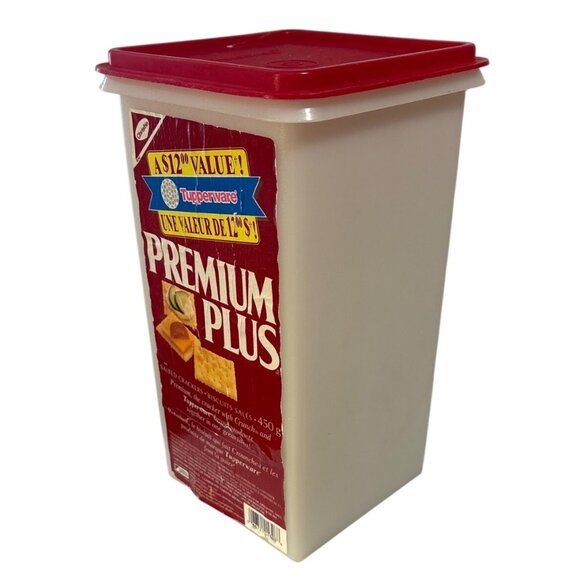 Tupperware Container Premium Plus Crackers Orig Red Label Advertisement Storage - Picture 1 of 11